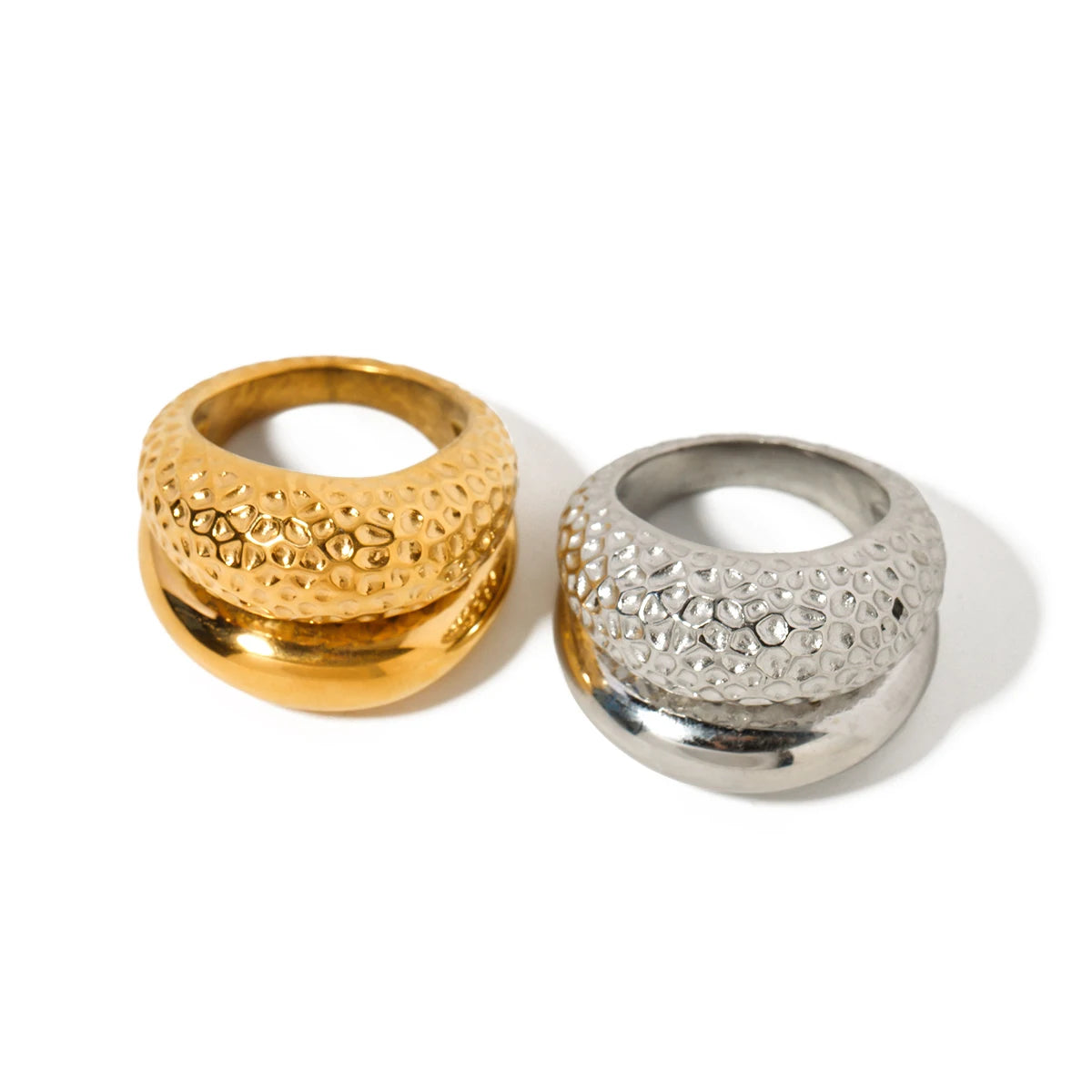 Double-Layer Hammered Ring