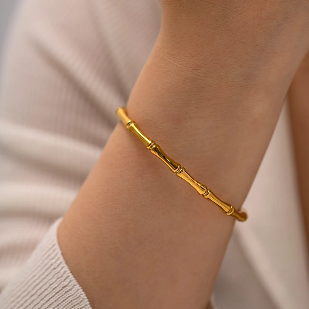 Gold Bamboo Stainless Steel Bracelet