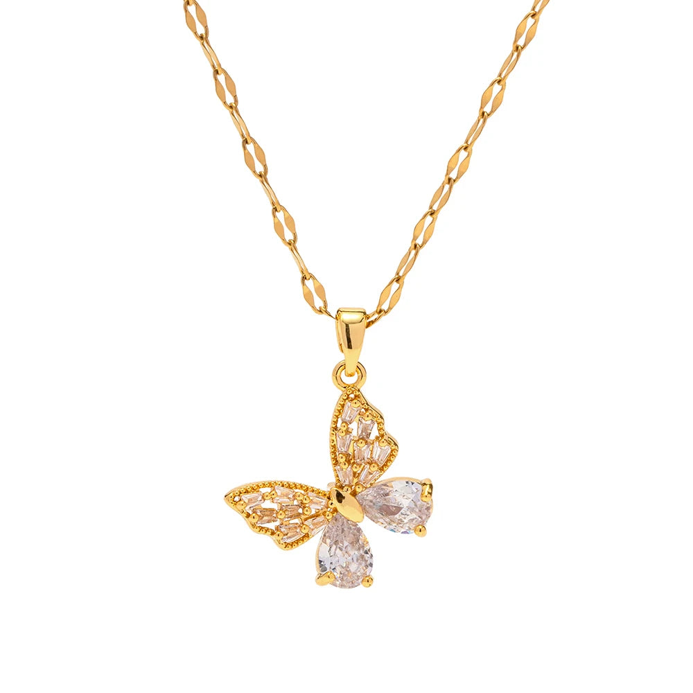 Gold Butterfly Zircon Necklace