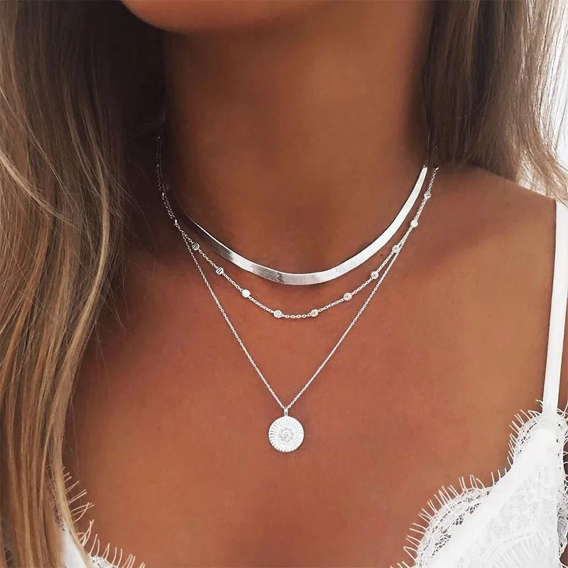 Three-Layer Silver Snake Chain Necklace