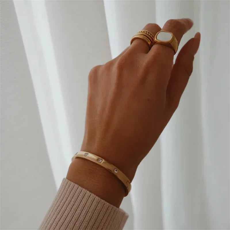 White Zirconia Stainless Steel Bangle