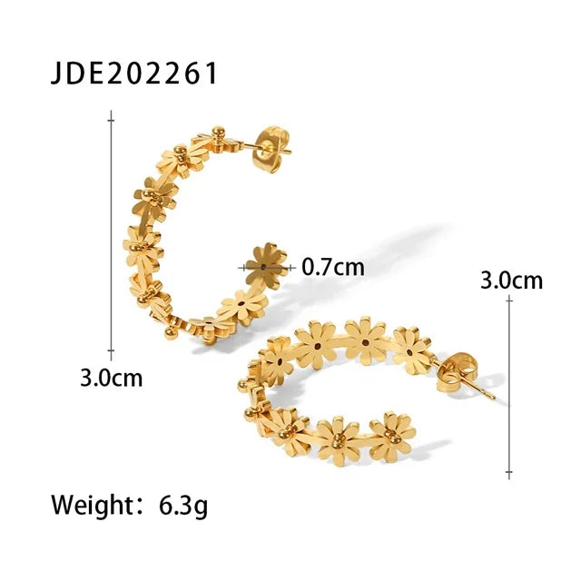 Gold C-Shape Flower Earrings