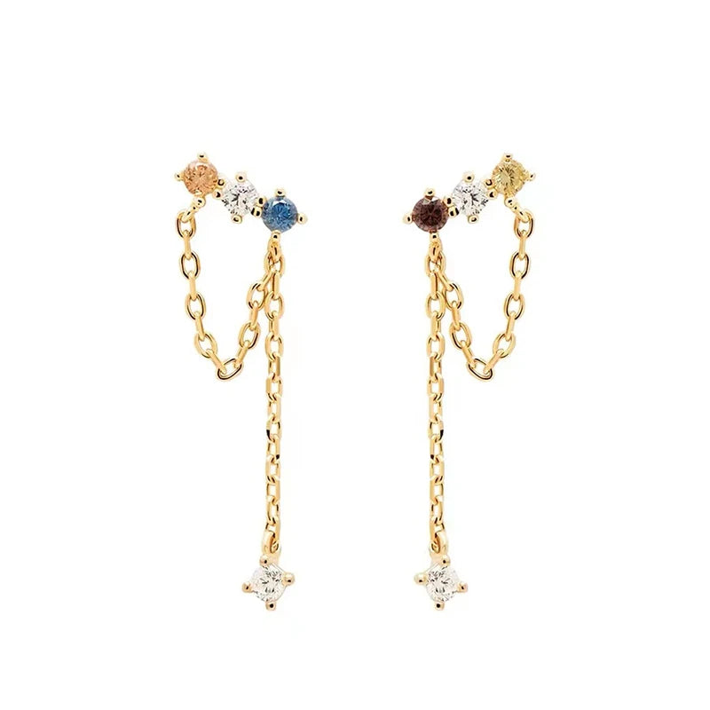 Colorful Zirconia Long Earrings