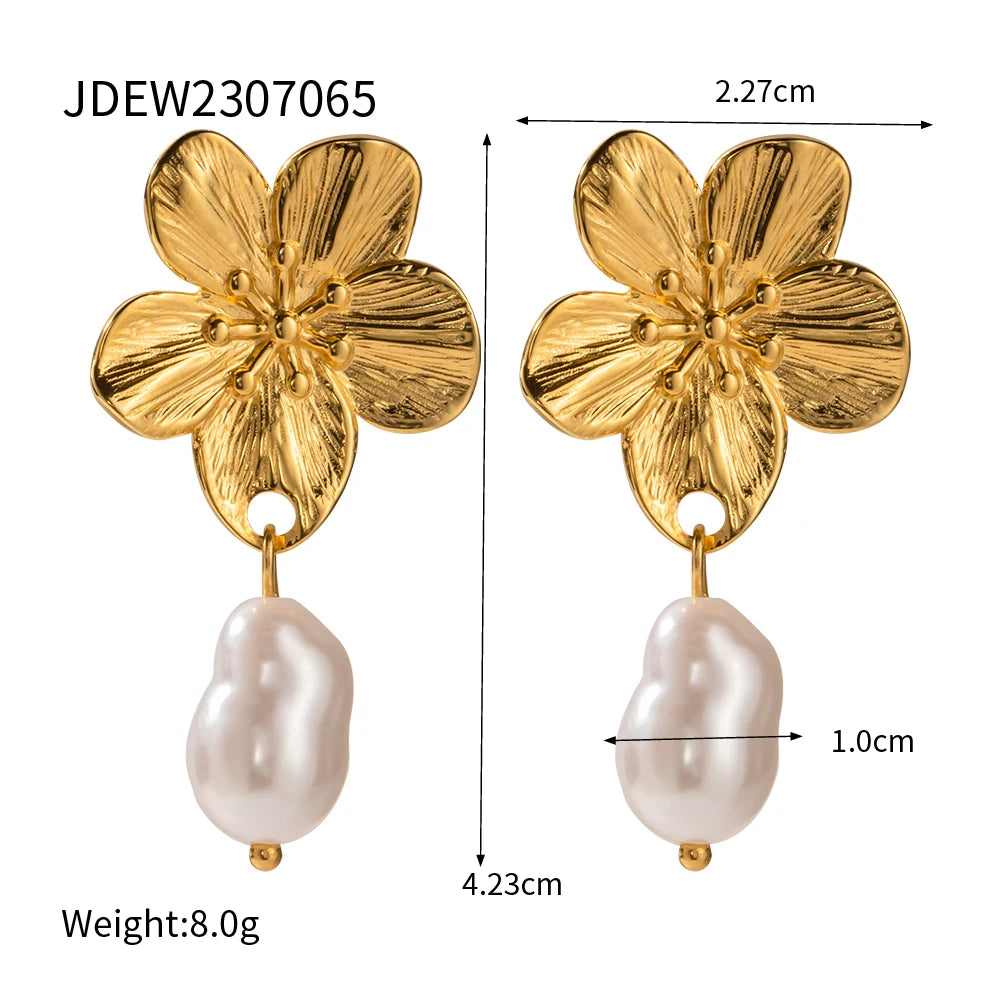 Flower Shell Bead Drop Earrings