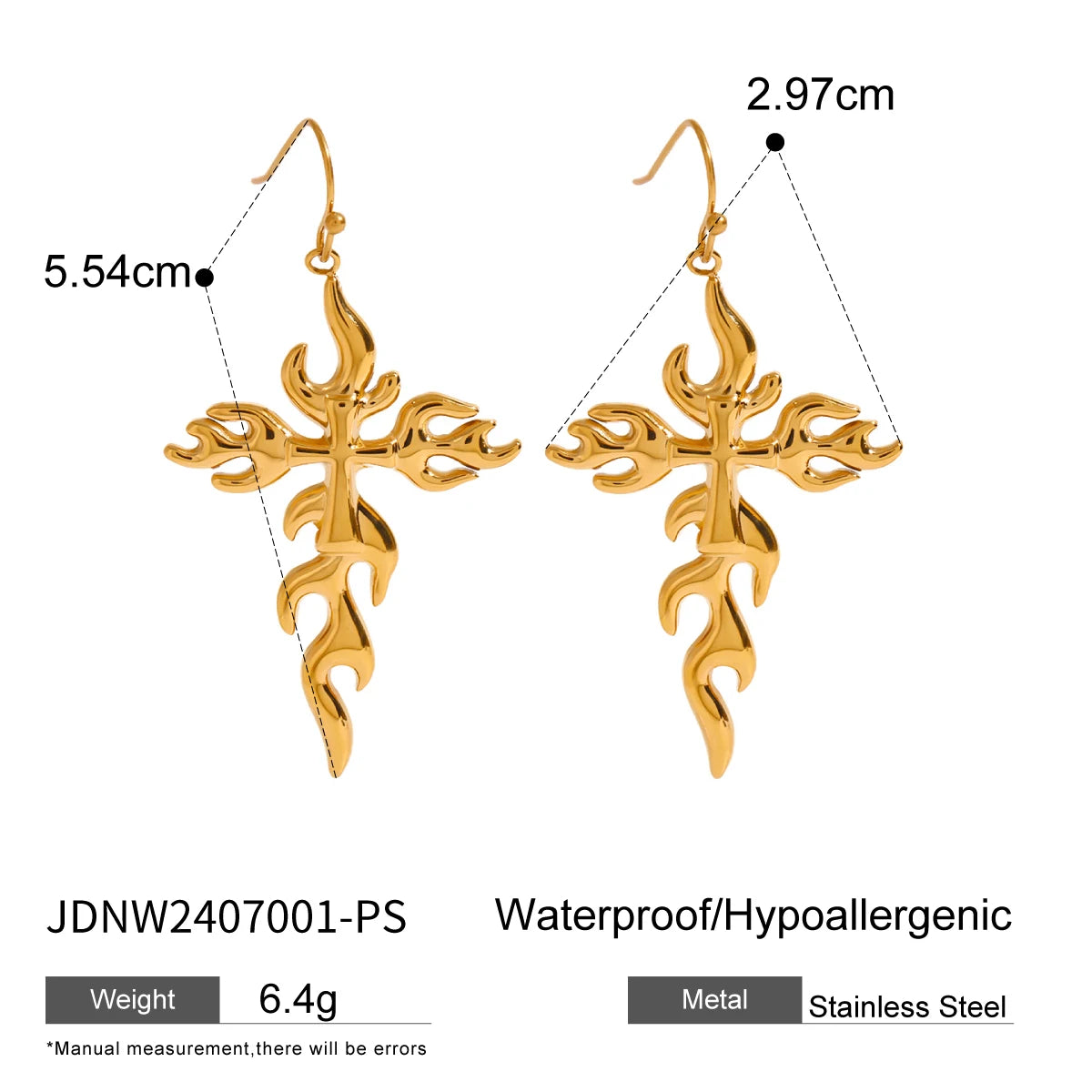 Gold Fire Cross Earrings
