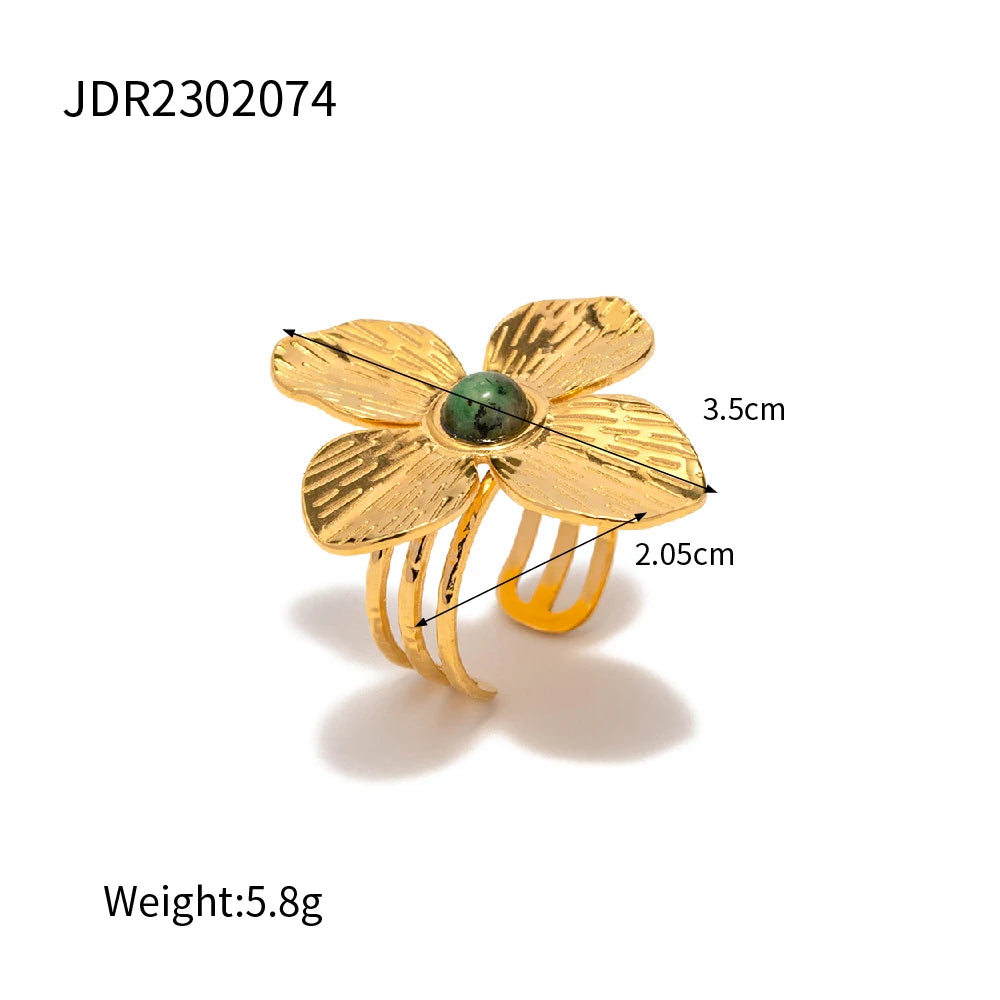 Butterfly Flower Gold Ring Earrings Set