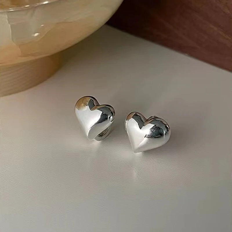 Heart Geometric Silver Earrings