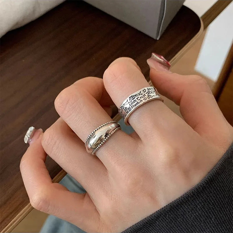 Silver Graffiti Punk Ring
