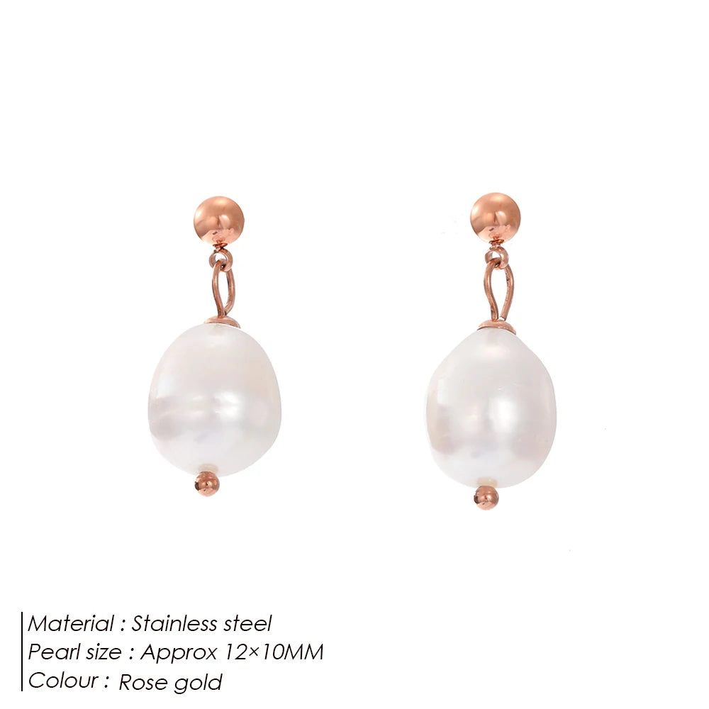 Freshwater Pearl Stainless Steel Earrings