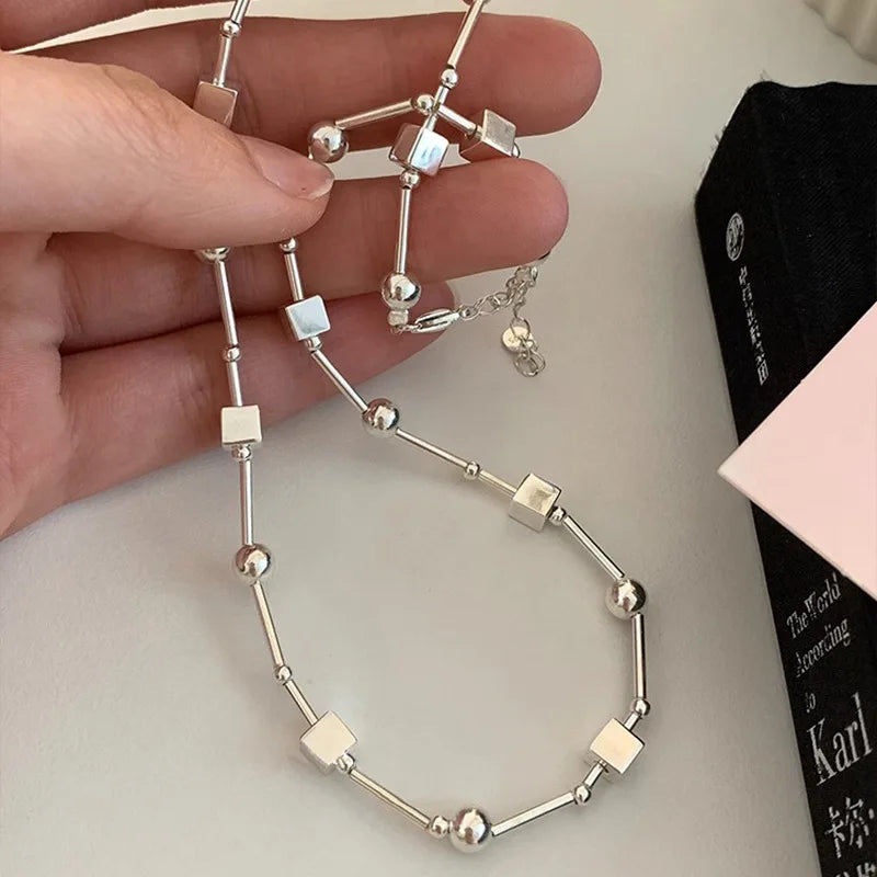Sterling Bead Geometry Choker