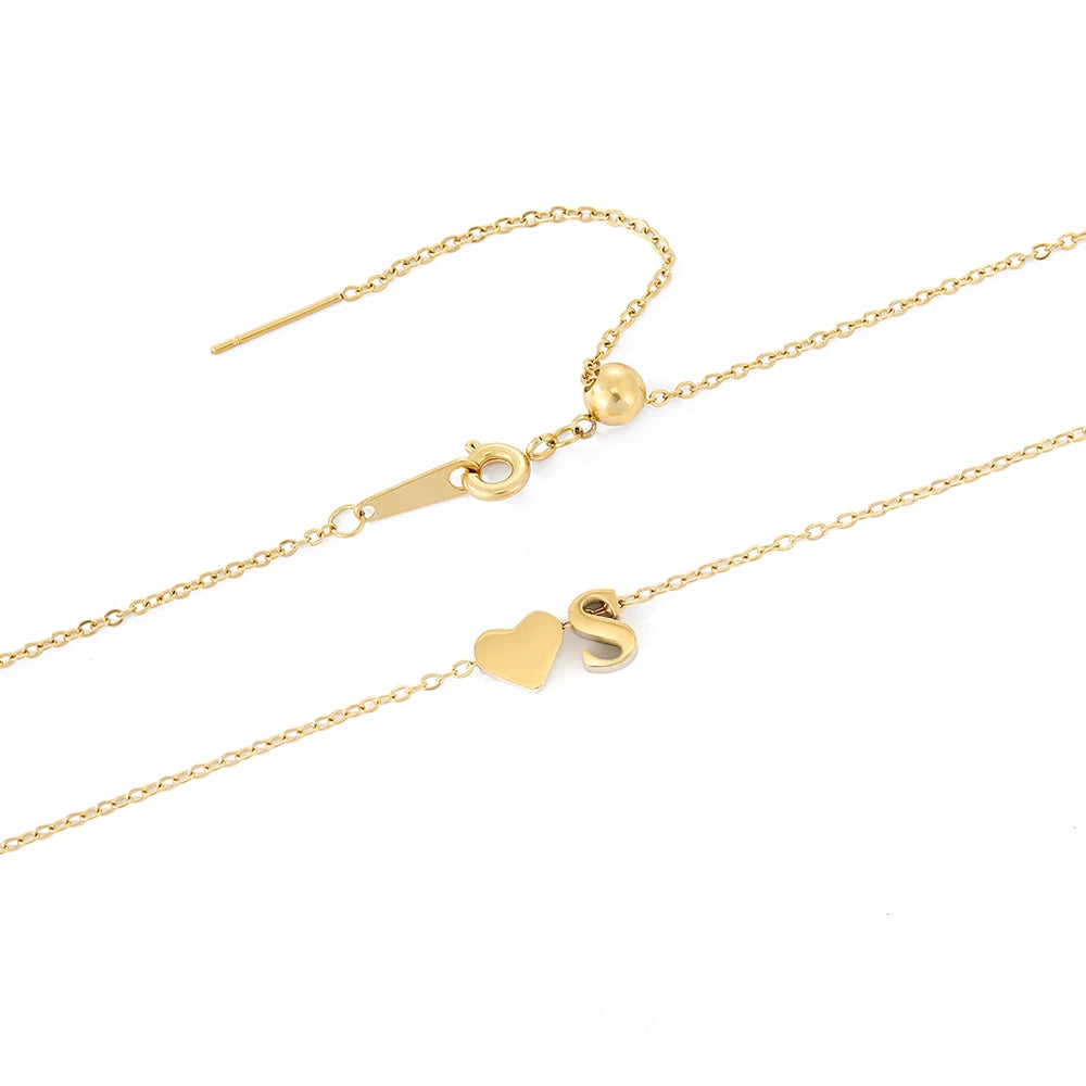 Gold Heart Initial Necklace
