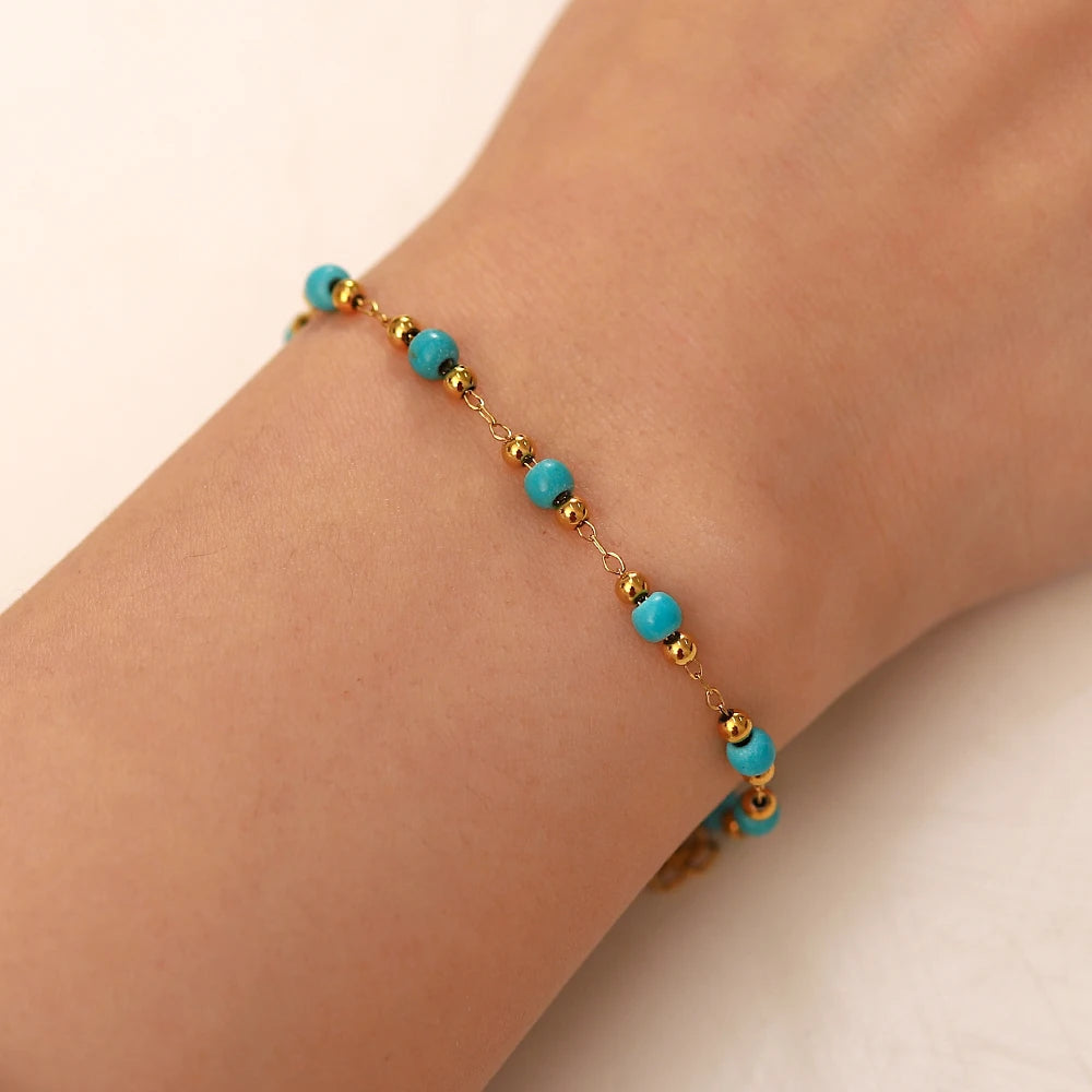 Turquoise Gold Plated Adjustable Bracelet