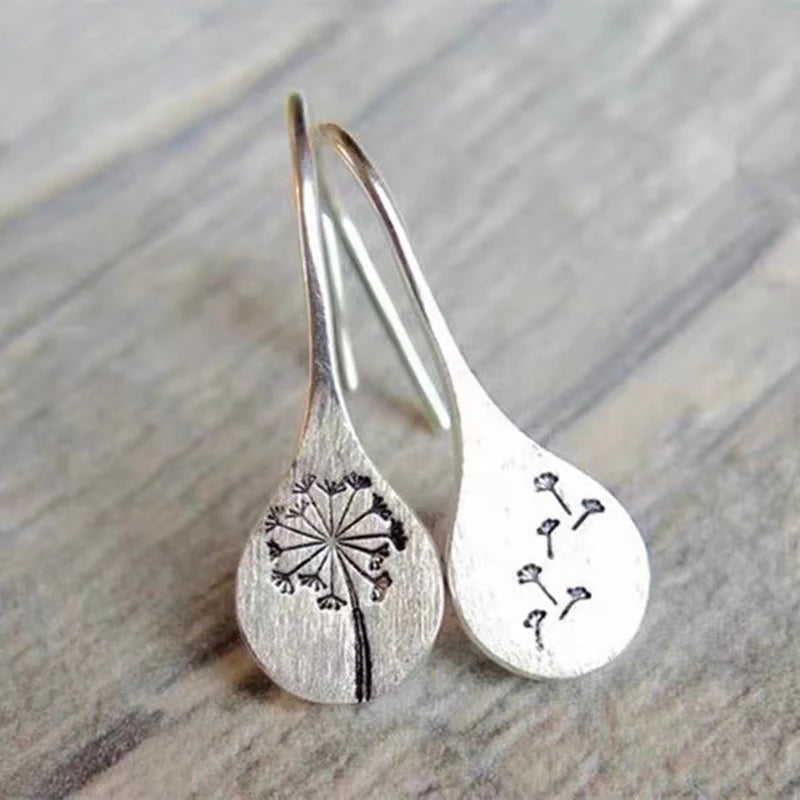 Drop Shaped Silver Plant Earrings