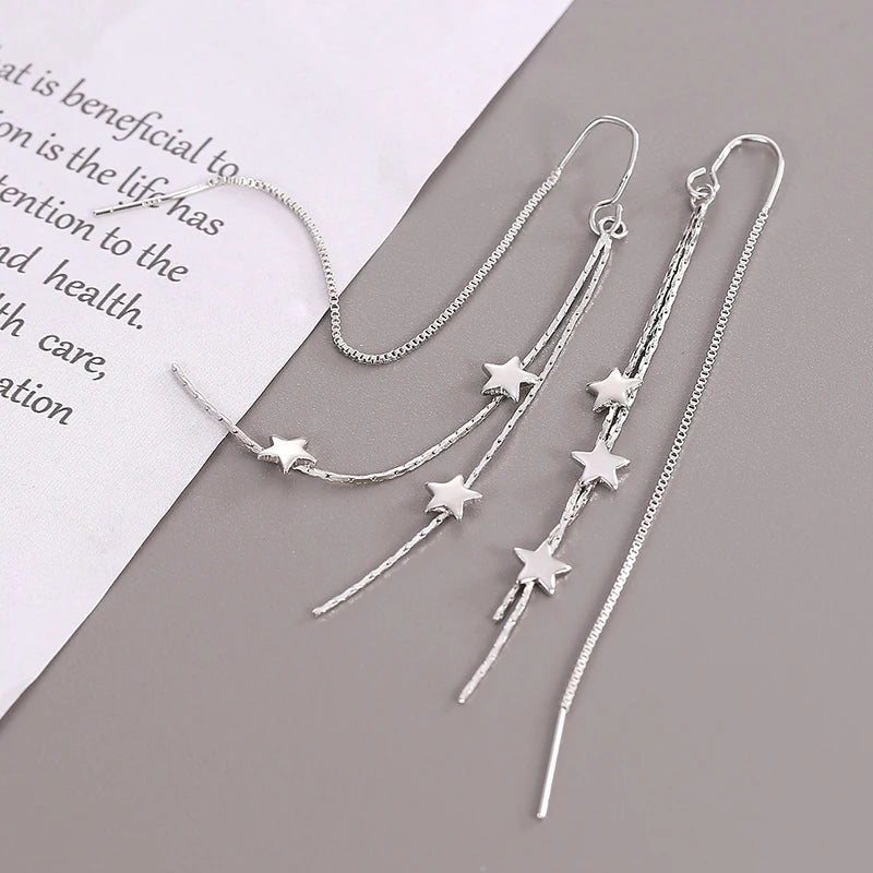 Star Tassel Silver Earrings