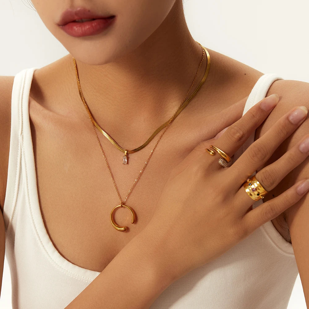 Gold Hoop Ring Necklace Set