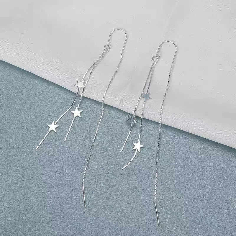 Star Tassel Silver Earrings