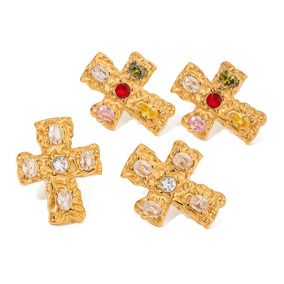 Vintage Gold Cross Zirconia Earrings