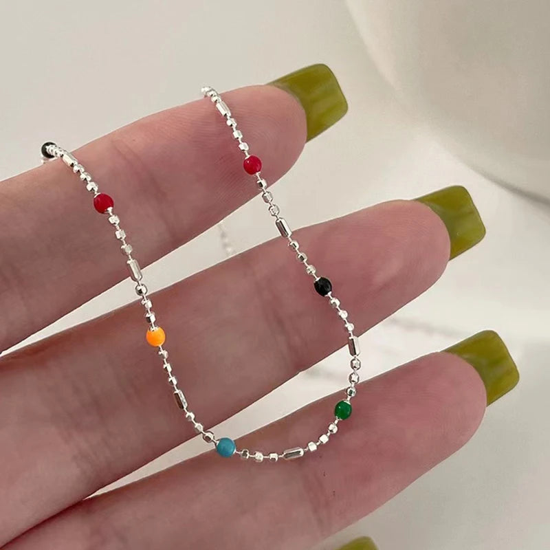 Colorful Bead Silver Bracelet
