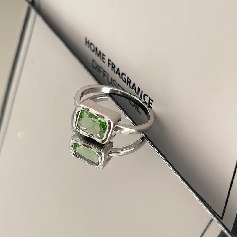 Green Crystal Square Ring