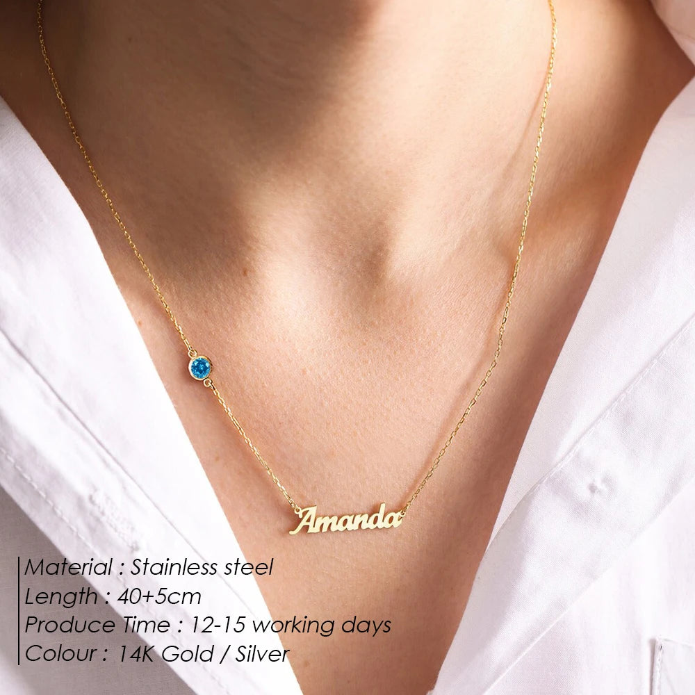 Customized Fashion Birthstone Name Necklace
