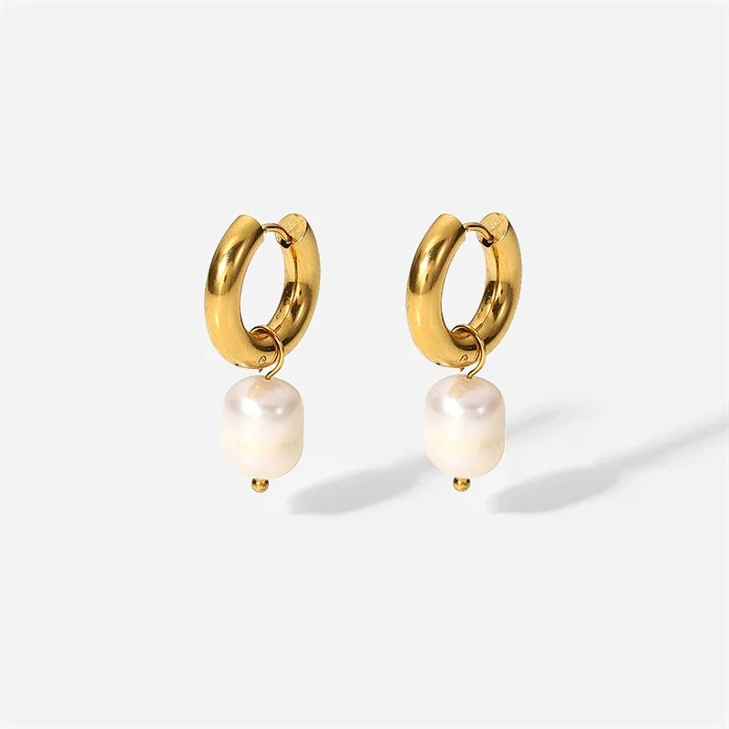 Gold Pearl Pendant Earrings