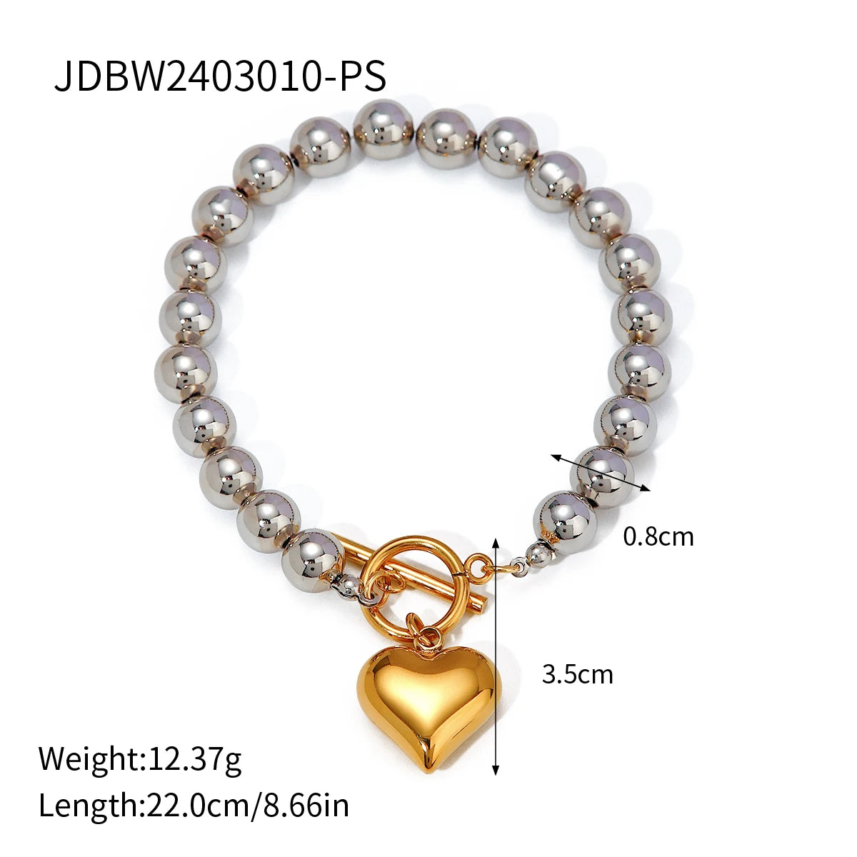 Gold Heart Silver Beads Bracelet