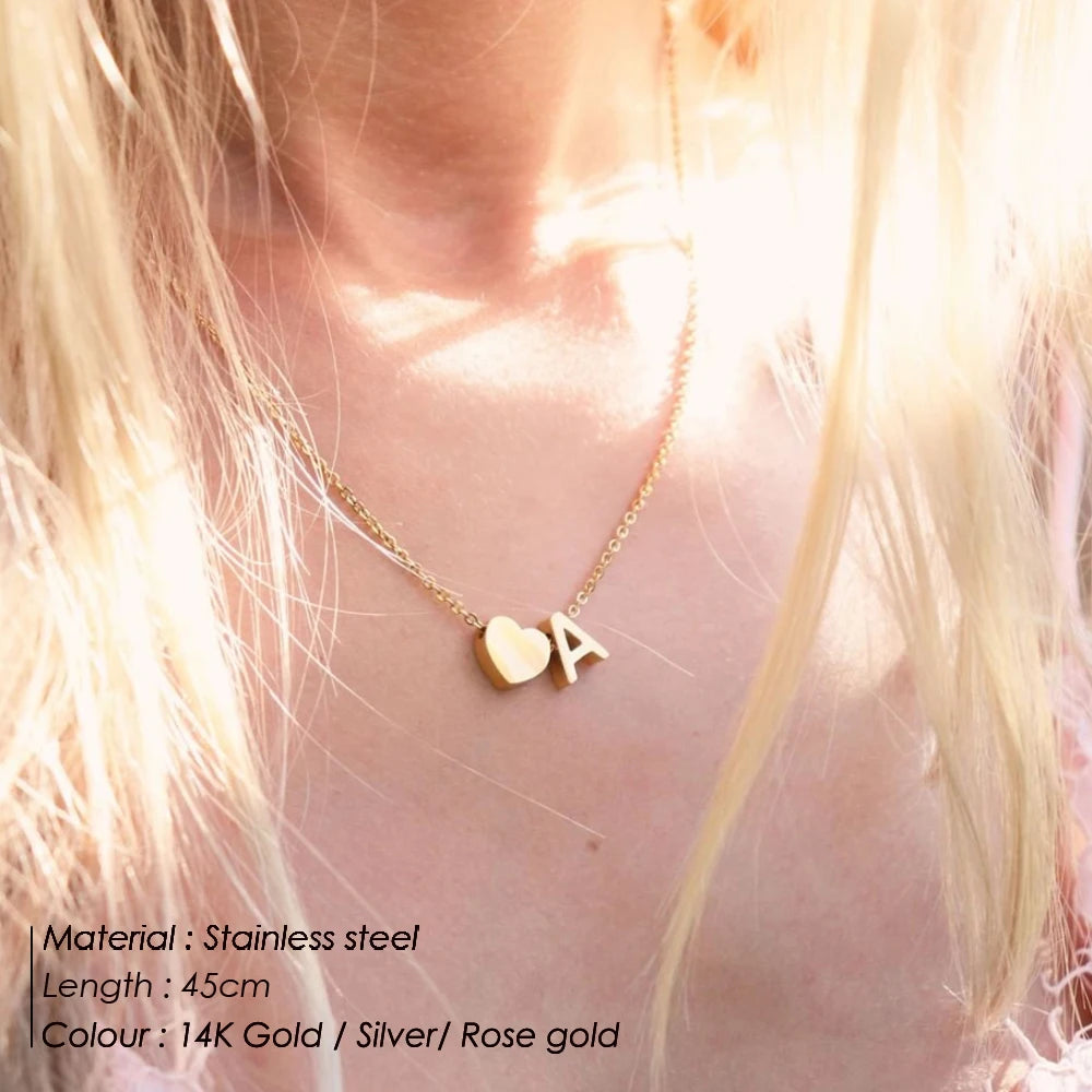Gold Heart Initial Necklace
