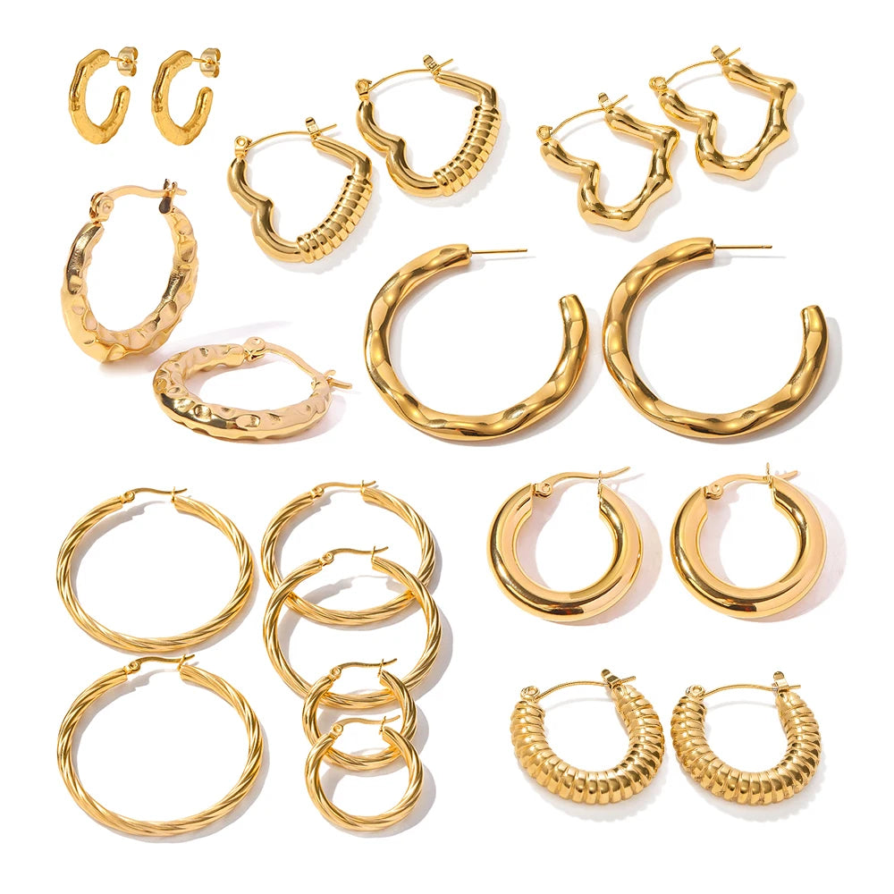 Gold Hoop C-Shape Earrings