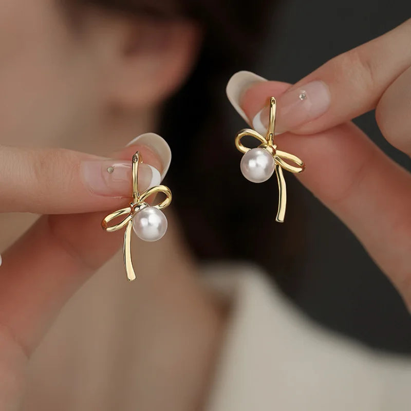 Bow Knot Pearl Earrings
