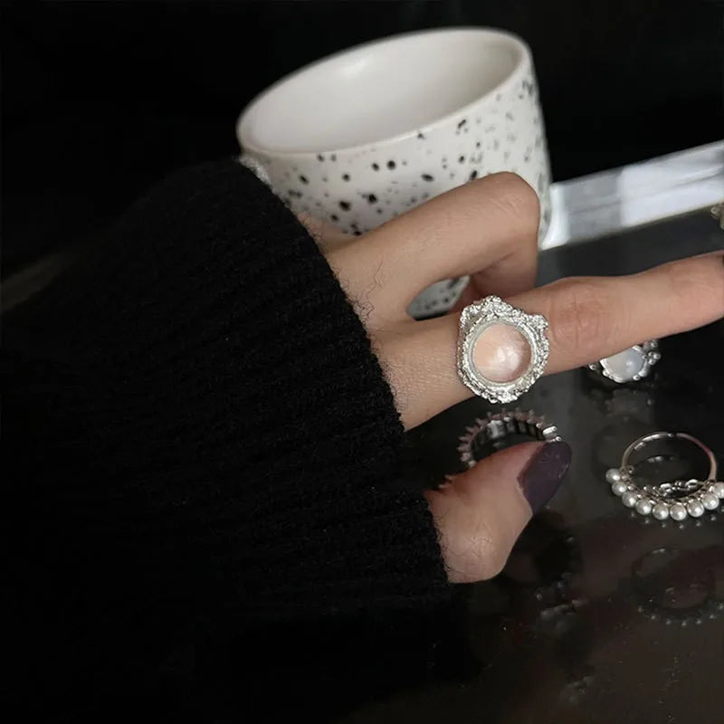 Hollow Lines Punk Silver Ring