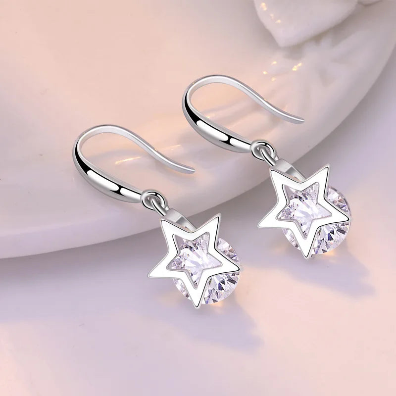 Crystal Star Silver Earrings