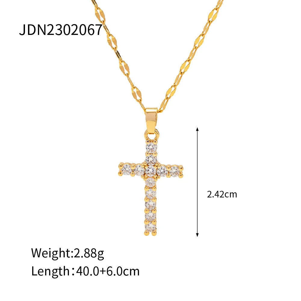 Gold Cross Zirconia Necklace