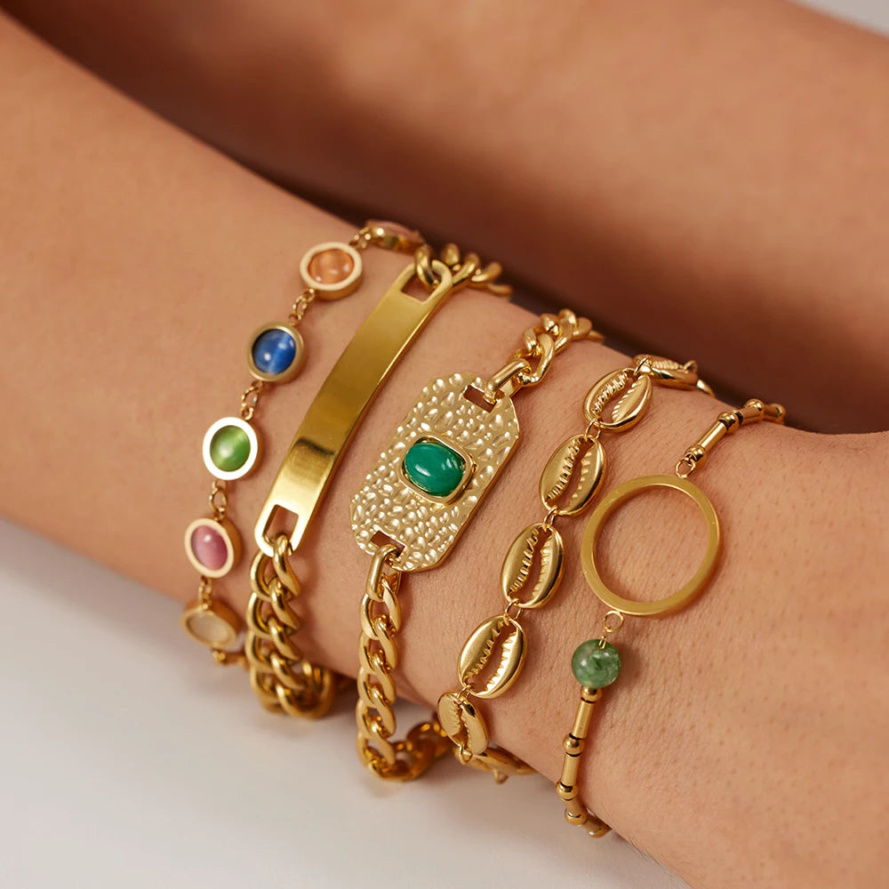 Colorful Stone Stainless Steel Bracelet