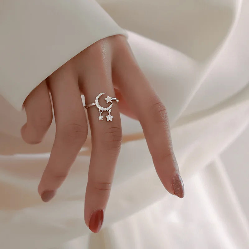 Moon Tassel Silver Ring