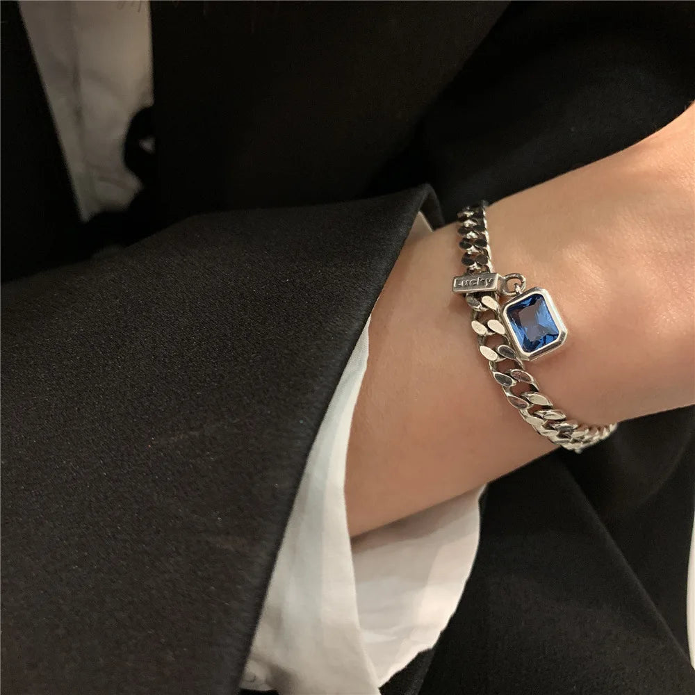 Square Blue Crystal Silver Bracelet