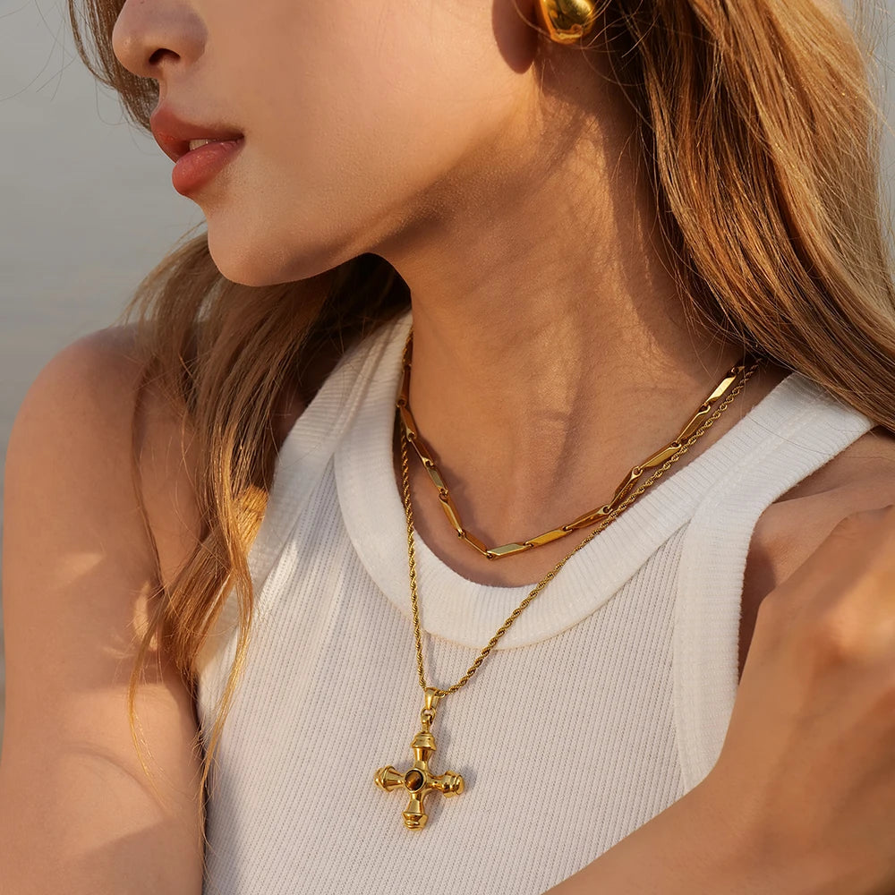 Stone Cross Dangle Earrings