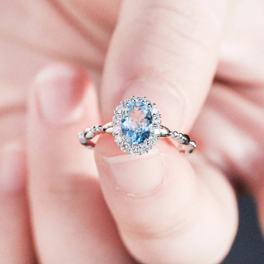 Blue Zircon Round Ring
