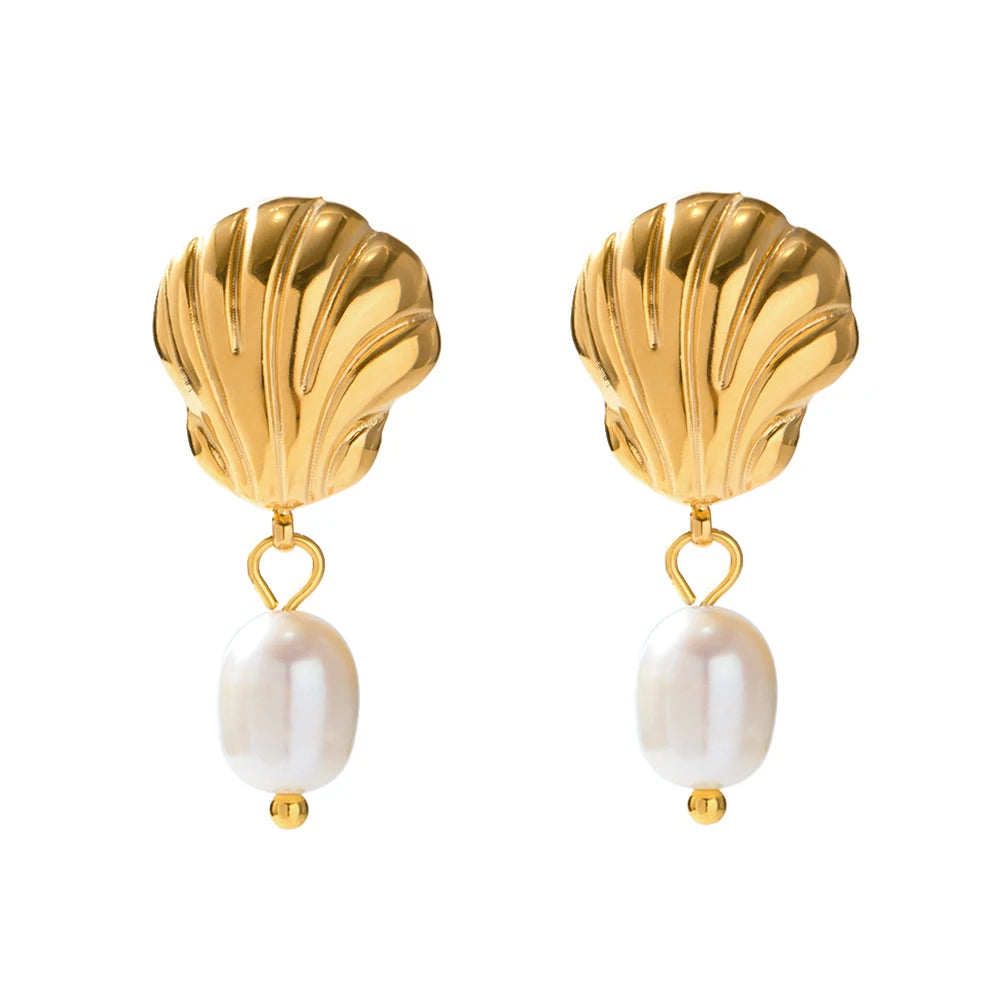Shell & Pearl Gold Earrings