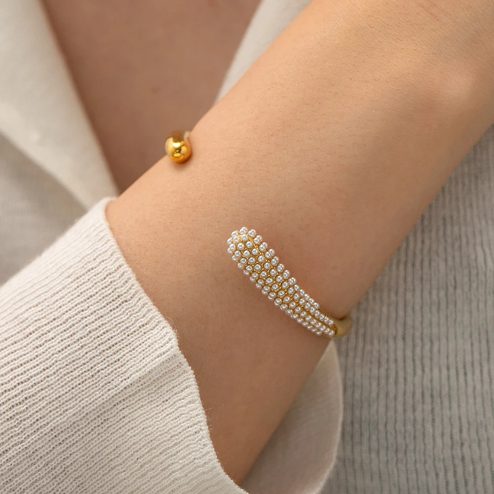Colorful Cubic Zirconia Pearl Cuff Bracelet