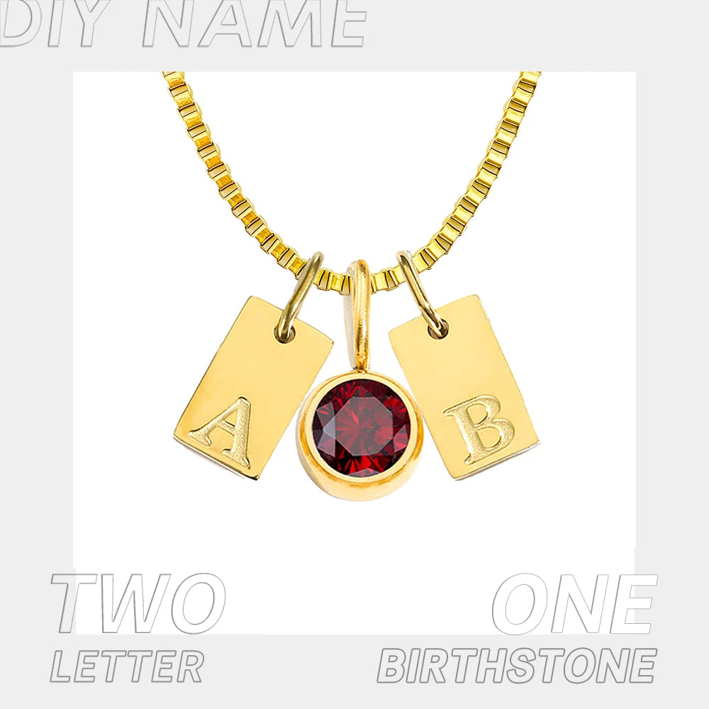 Personalized Initials Birthstone Necklace