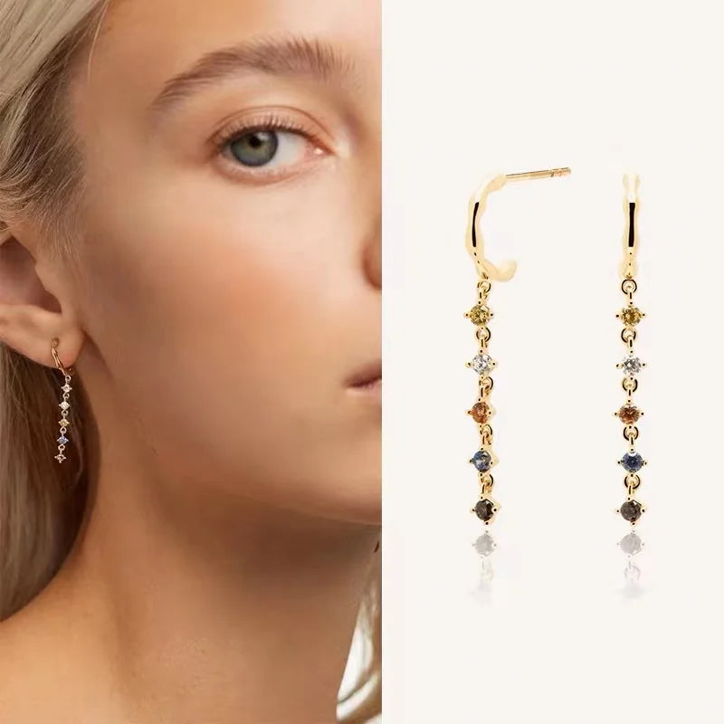 Colorful Zirconia Long Earrings