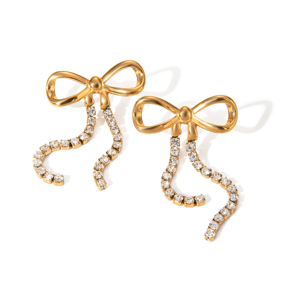 Gold Bowknot Rhinestone Earrings