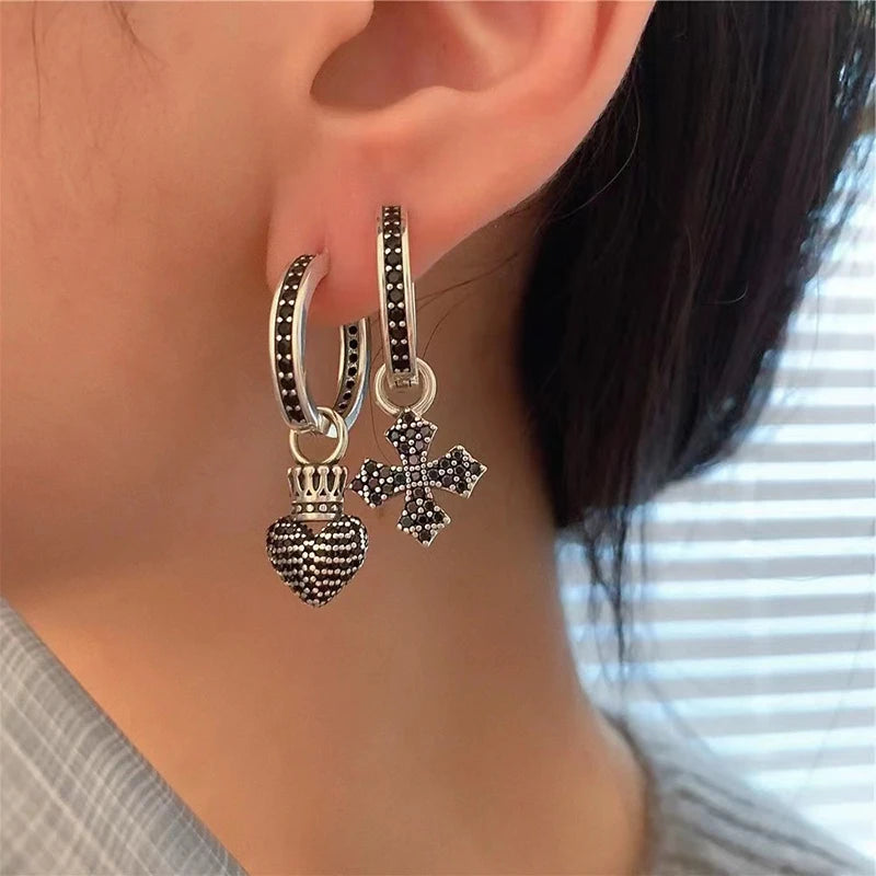 Gothic Silver Cross Earrings