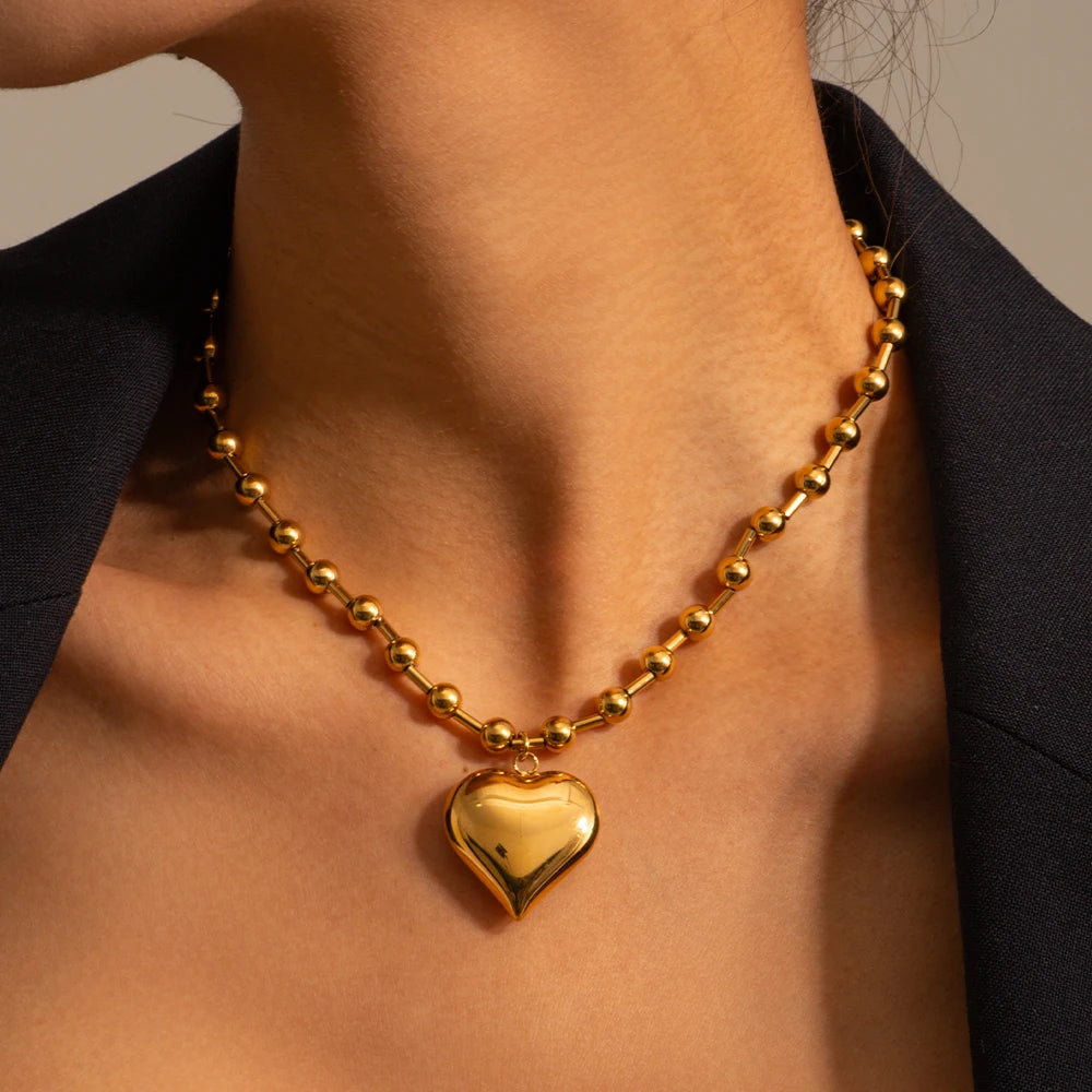 Heart Bead Bracelet & Necklace Set