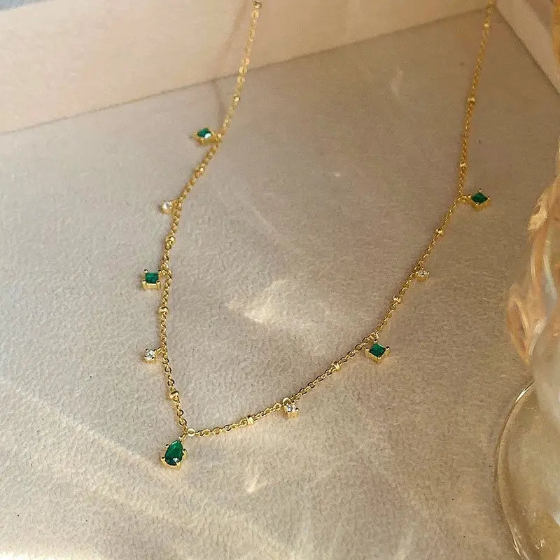 Sterling Green Zirconia Drop Necklace