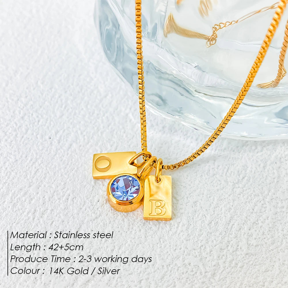 Personalized Initials Birthstone Necklace