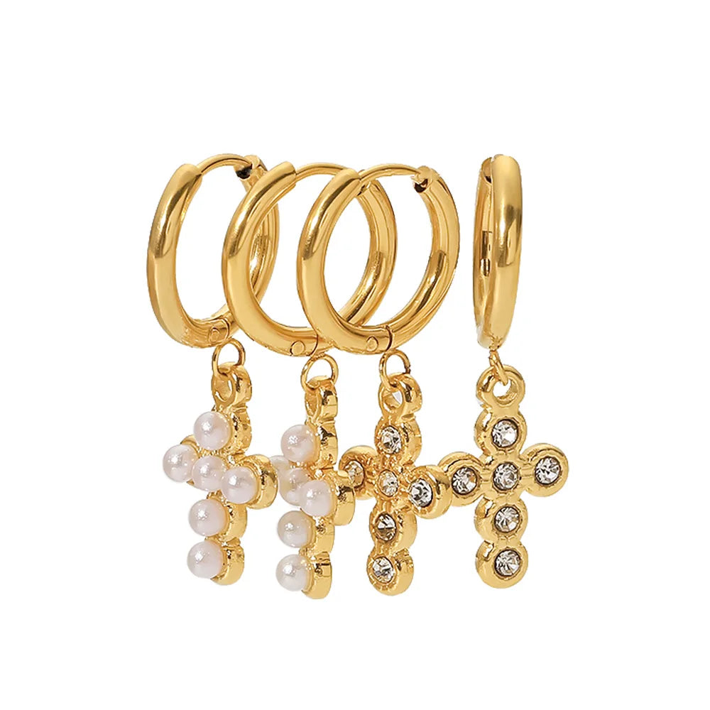 Gold Cross Dangle Earrings