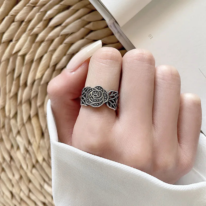 Rose Flower Silver Ring
