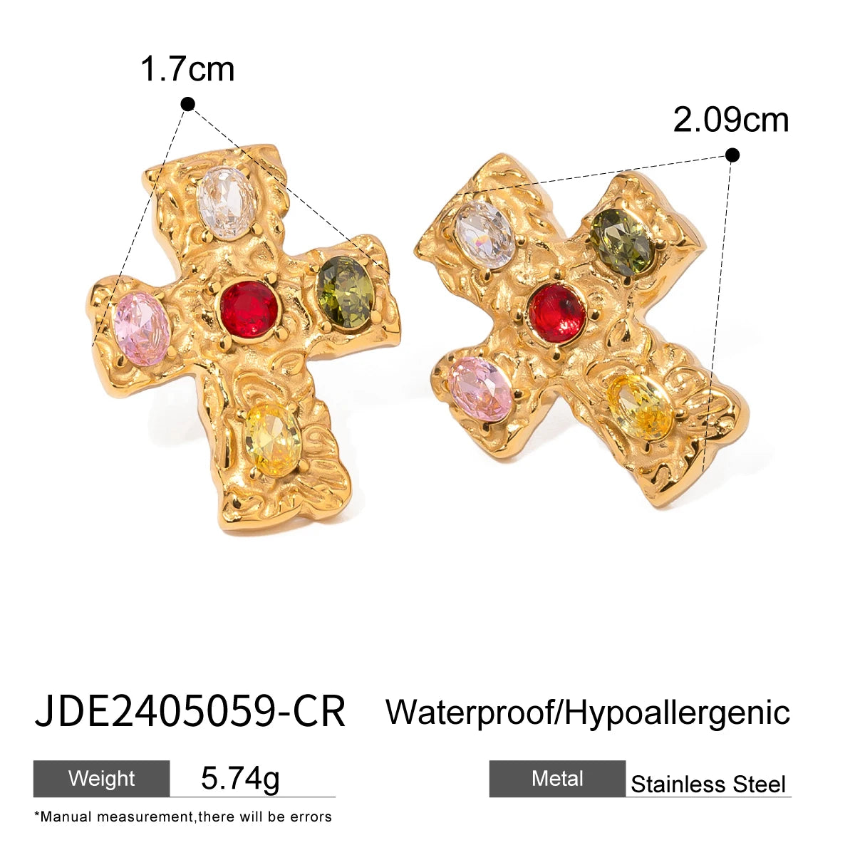 Vintage Gold Cross Zirconia Earrings