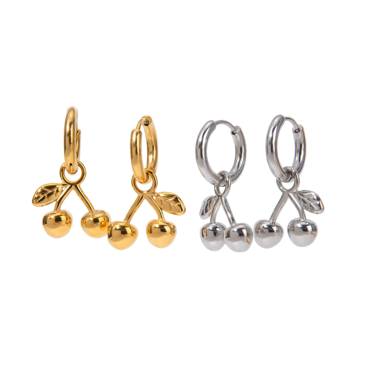 Cherry Drop Gold Hoop Earrings